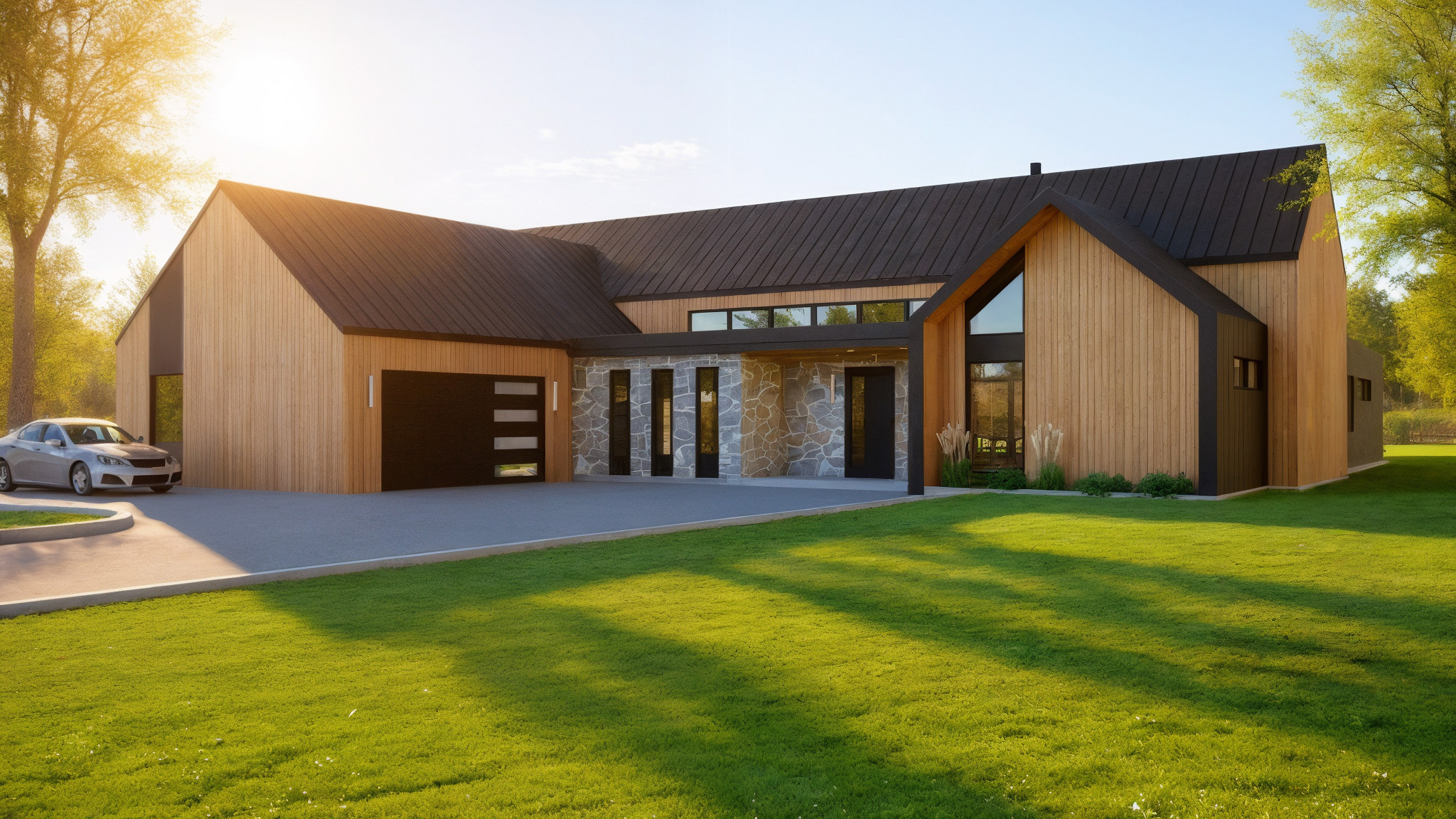 Scandinavian Home Concept — minimalist residence with large glazing, wood siding, and sloped roof designed by Fusion Architecture